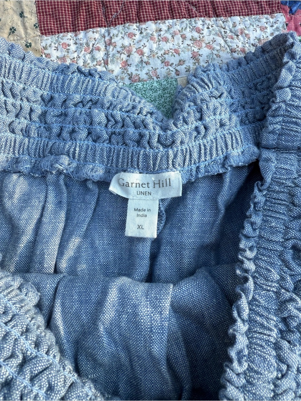 Garnet Hill Blue Chambray A-Line Skirt with Smocked Waist - Picture 2 of 2